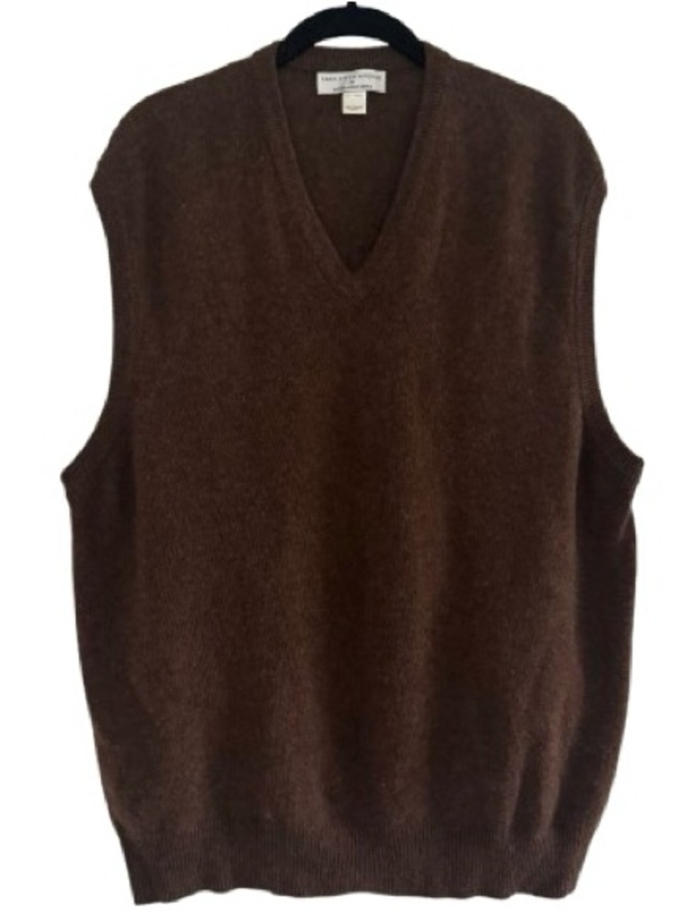Vintage Saks Fifth Avenue Brown Cashmere V Neck Sweater Vest Knit Pullover